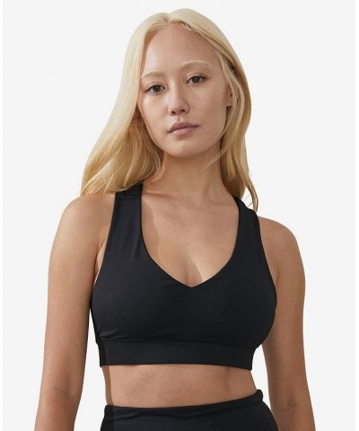 Women's V-Neck Cross Back Crop Top Black $21.99 Tops