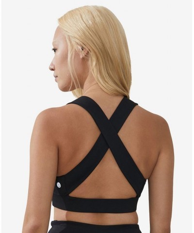 Women's V-Neck Cross Back Crop Top Black $21.99 Tops