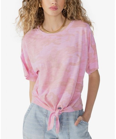 Women's Everyday Camo-Print Tie-Front Tee WASHED TAFFY PINK $20.01 Tops