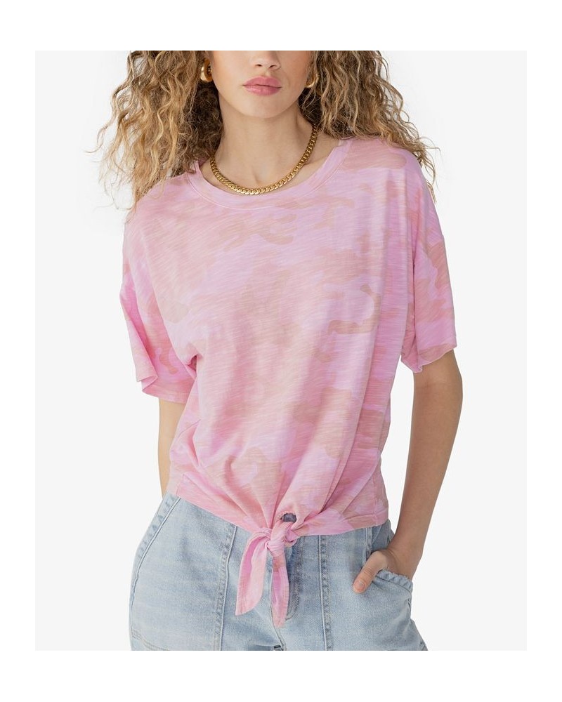 Women's Everyday Camo-Print Tie-Front Tee WASHED TAFFY PINK $20.01 Tops