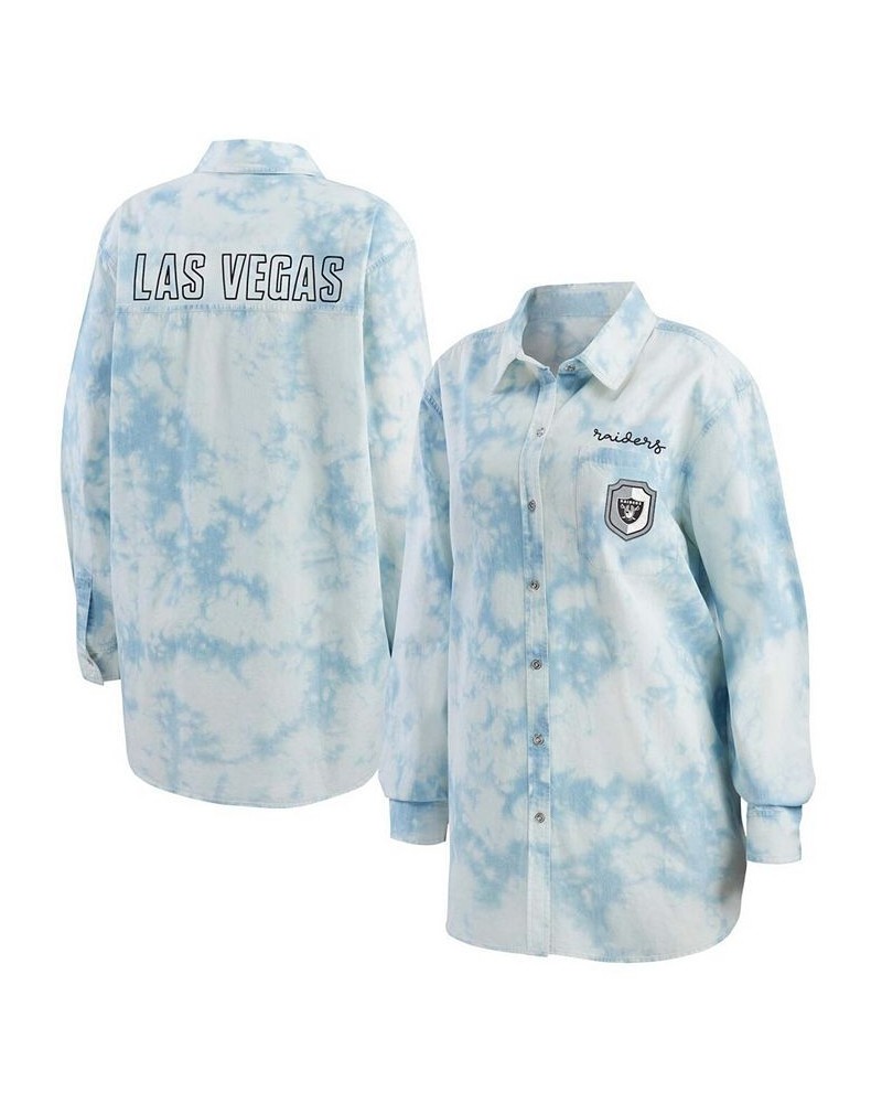 Women's Denim Las Vegas Raiders Chambray Acid-Washed Long Sleeve Button-Up Shirt Denim $35.20 Tops