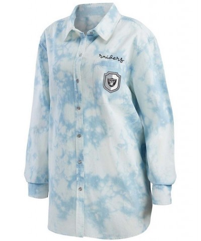 Women's Denim Las Vegas Raiders Chambray Acid-Washed Long Sleeve Button-Up Shirt Denim $35.20 Tops