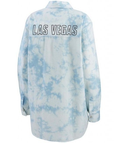 Women's Denim Las Vegas Raiders Chambray Acid-Washed Long Sleeve Button-Up Shirt Denim $35.20 Tops