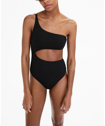 Women's Asymmetrical Opening Swimsuit Black $39.60 Swimsuits