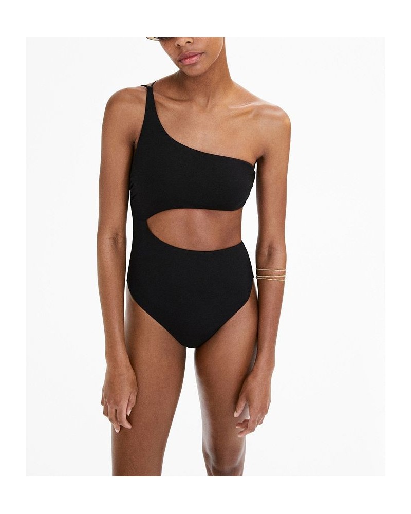 Women's Asymmetrical Opening Swimsuit Black $39.60 Swimsuits