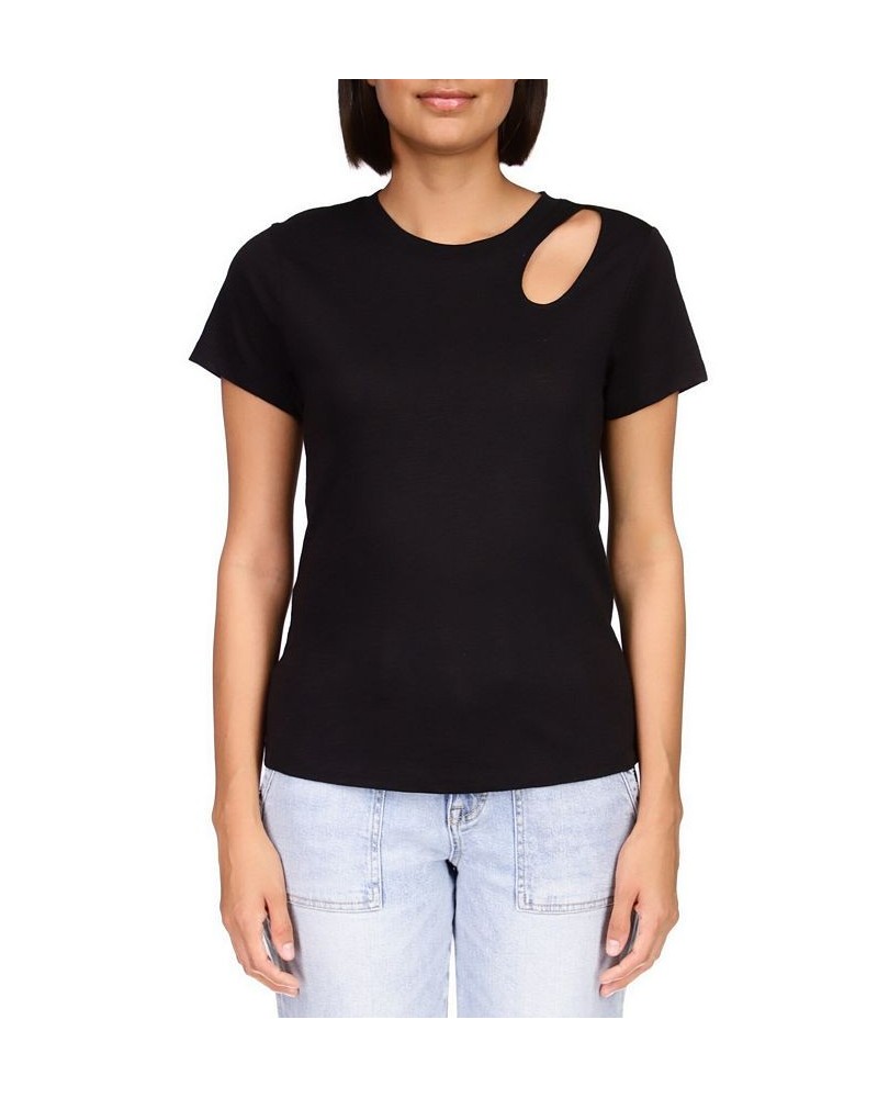 Women's Cut To The Chase Short-Sleeve Cut-Out Top Black $15.80 Tops