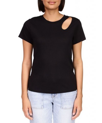 Women's Cut To The Chase Short-Sleeve Cut-Out Top Black $15.80 Tops