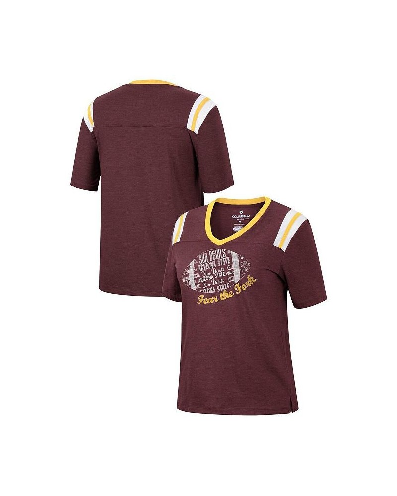 Women's Heathered Maroon Arizona State Sun Devils 15 Min Early Football V-Neck T-shirt Maroon $18.06 Tops