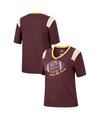 Women's Heathered Maroon Arizona State Sun Devils 15 Min Early Football V-Neck T-shirt Maroon $18.06 Tops