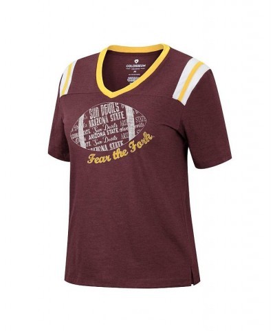 Women's Heathered Maroon Arizona State Sun Devils 15 Min Early Football V-Neck T-shirt Maroon $18.06 Tops