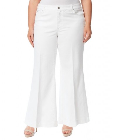 Trendy Plus Size True Love Wide-Leg Trouser Jeans White $50.37 Jeans