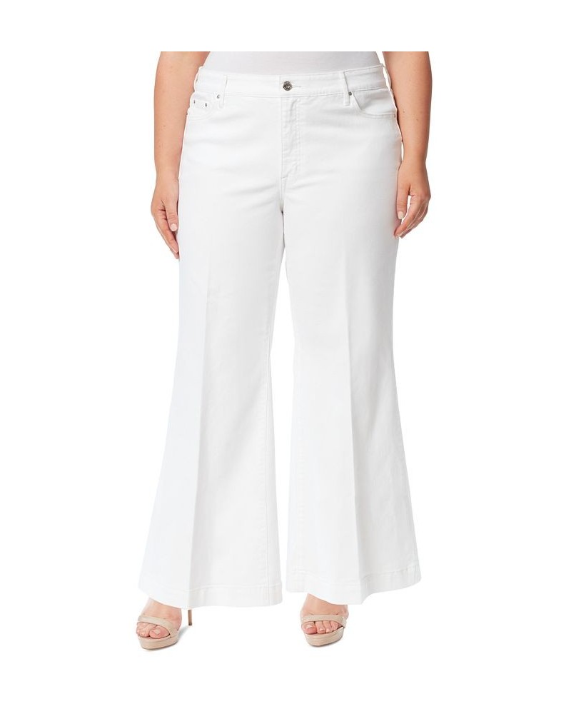 Trendy Plus Size True Love Wide-Leg Trouser Jeans White $50.37 Jeans