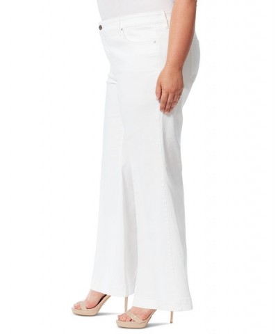 Trendy Plus Size True Love Wide-Leg Trouser Jeans White $50.37 Jeans