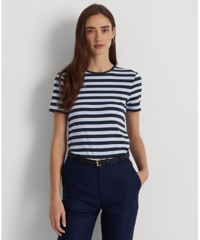 Women's Striped Stretch Cotton T-Shirt French Navy/pebble Blue $28.50 Tops