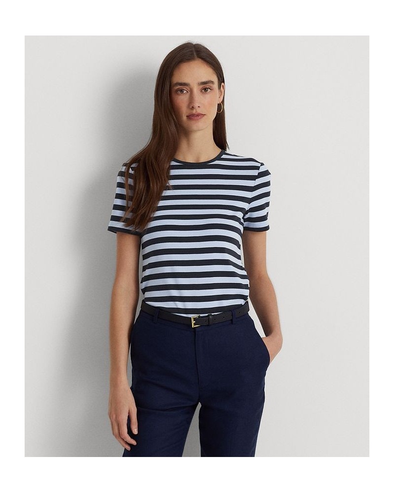 Women's Striped Stretch Cotton T-Shirt French Navy/pebble Blue $28.50 Tops