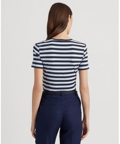 Women's Striped Stretch Cotton T-Shirt French Navy/pebble Blue $28.50 Tops