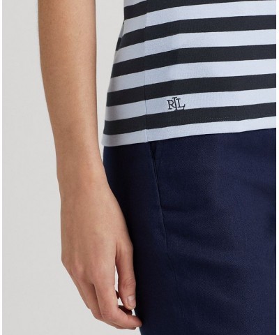 Women's Striped Stretch Cotton T-Shirt French Navy/pebble Blue $28.50 Tops