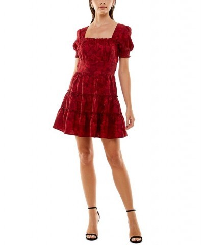 Juniors' Emma Floral-Print Square-Neck Fit & Flare Dress Red $21.19 Dresses