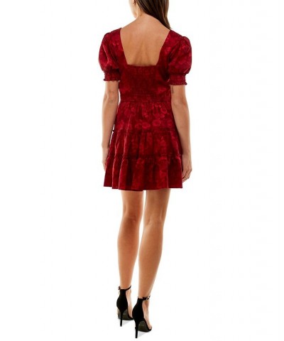 Juniors' Emma Floral-Print Square-Neck Fit & Flare Dress Red $21.19 Dresses