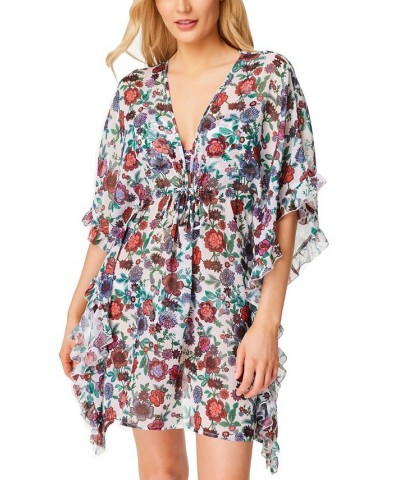 Forget Me Not Frill Side Chiffon Cover Up White Floral $36.08 Swimsuits