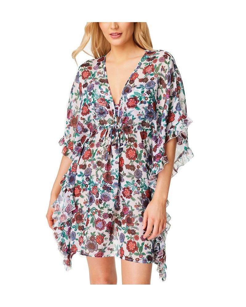 Forget Me Not Frill Side Chiffon Cover Up White Floral $36.08 Swimsuits