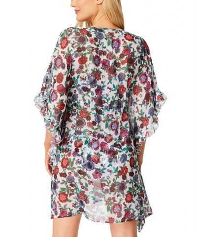 Forget Me Not Frill Side Chiffon Cover Up White Floral $36.08 Swimsuits