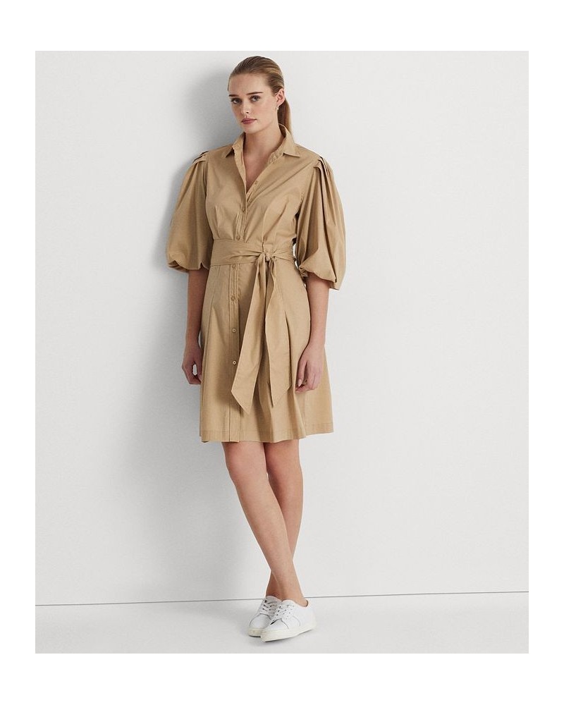 Women's Cotton-Blend Puff-Sleeve Shirtdress Birch Tan $55.00 Dresses