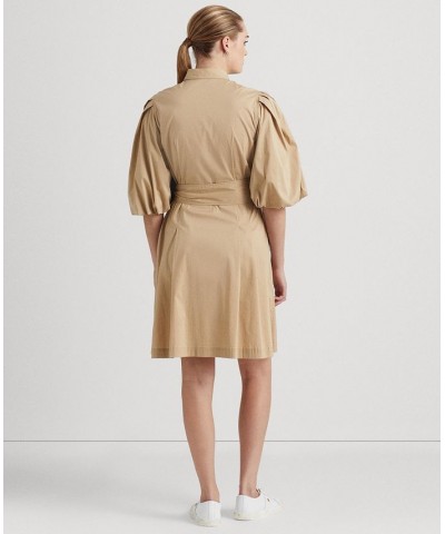 Women's Cotton-Blend Puff-Sleeve Shirtdress Birch Tan $55.00 Dresses