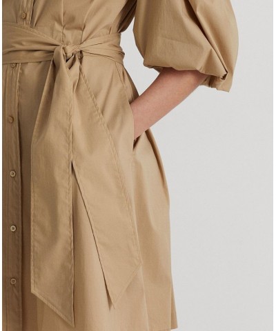 Women's Cotton-Blend Puff-Sleeve Shirtdress Birch Tan $55.00 Dresses