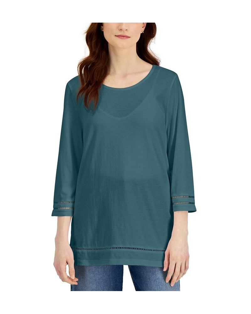 Women's Lattice-Trim Top Deep Jade $12.08 Tops