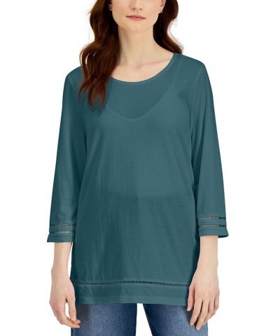 Women's Lattice-Trim Top Deep Jade $12.08 Tops