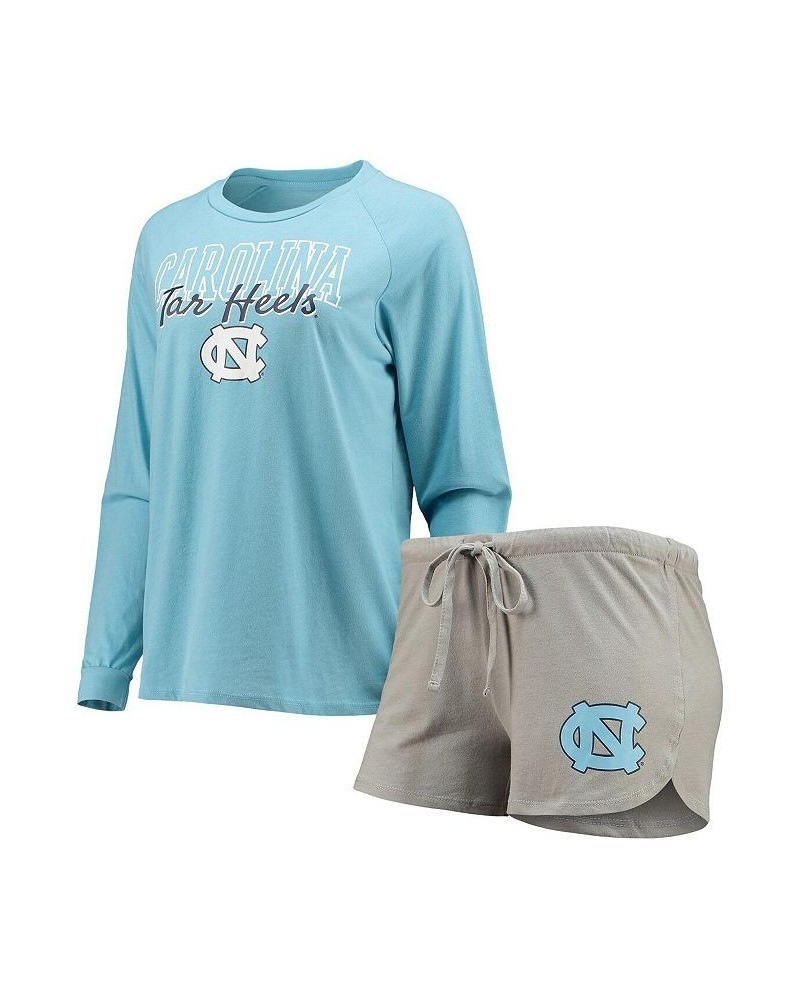 Women's North Carolina Tar Heels Raglan Long Sleeve T-shirt and Shorts Sleep Set Carolina Blue, Gray $33.79 Pajama