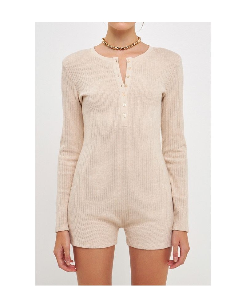 Women's Ribbed Knit Romper Oatmeal $35.20 Shorts