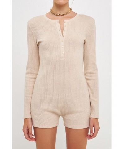 Women's Ribbed Knit Romper Oatmeal $35.20 Shorts