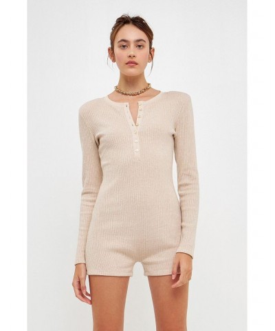 Women's Ribbed Knit Romper Oatmeal $35.20 Shorts