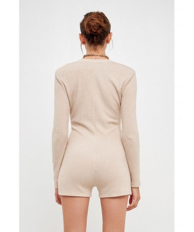 Women's Ribbed Knit Romper Oatmeal $35.20 Shorts