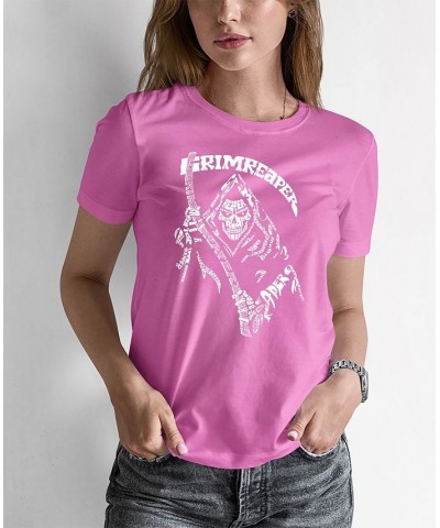 Women's Grim Reaper Word Art T-shirt Pink $17.50 Tops