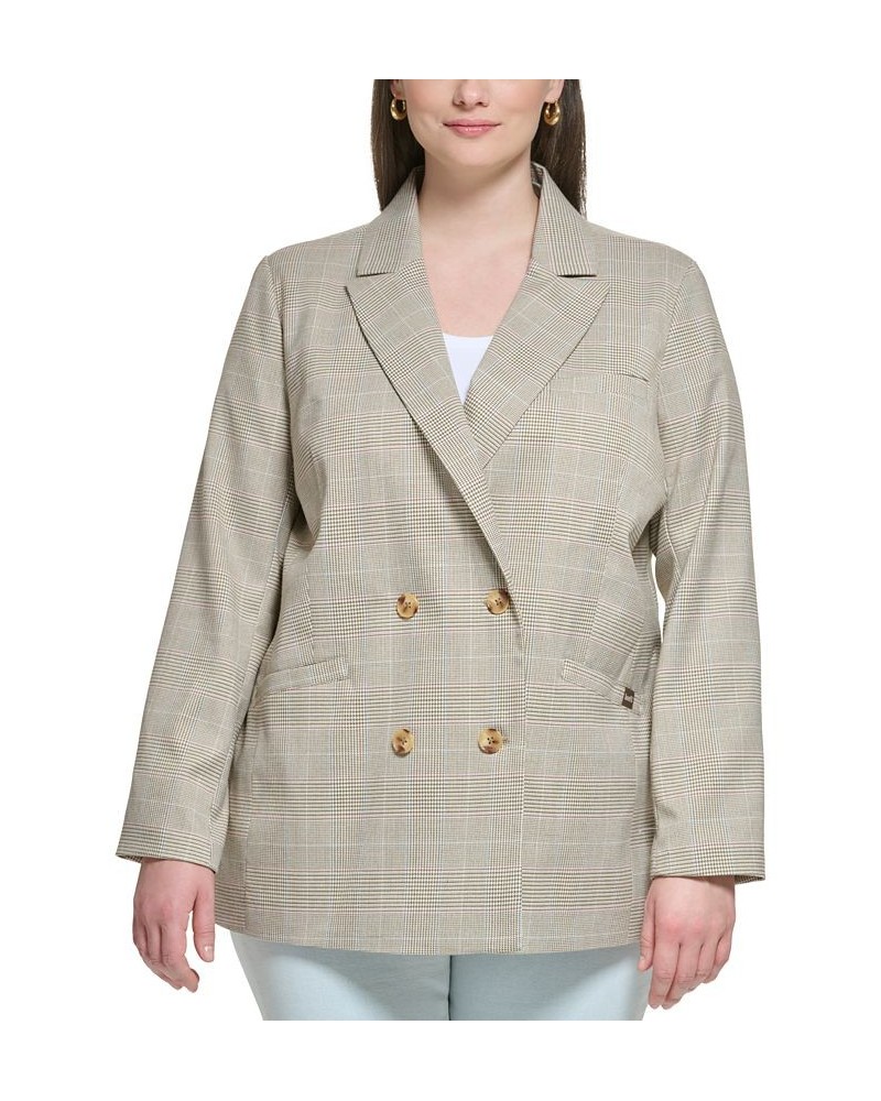 Trendy Plus Size Printed Long-Sleeve Blazer Beige Multi $54.05 Jackets