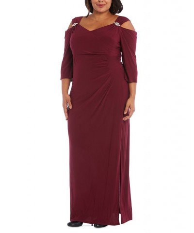 Plus Size Embellished Cold-Shoulder Gown Merlot $53.41 Dresses