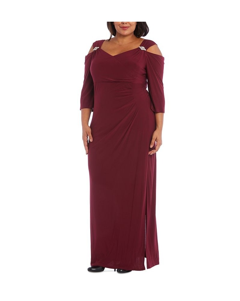 Plus Size Embellished Cold-Shoulder Gown Merlot $53.41 Dresses