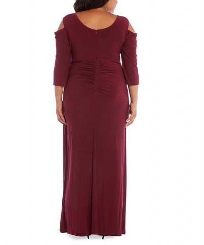 Plus Size Embellished Cold-Shoulder Gown Merlot $53.41 Dresses