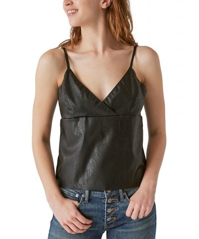 Women's Faux-Leather V-Neck Camisole Top Black $53.41 Tops