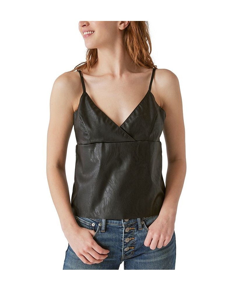 Women's Faux-Leather V-Neck Camisole Top Black $53.41 Tops