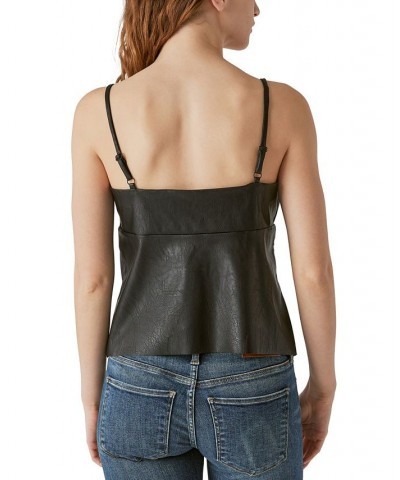 Women's Faux-Leather V-Neck Camisole Top Black $53.41 Tops