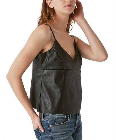 Women's Faux-Leather V-Neck Camisole Top Black $53.41 Tops