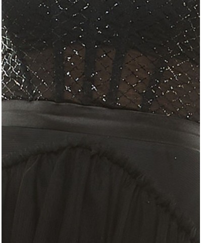 Juniors' Off-The-Shoulder Tiered Mesh Gown Black $84.50 Dresses