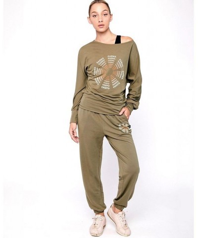 Karma Graphic Viscose Blend Sweatpants for Women Green $40.56 Pants