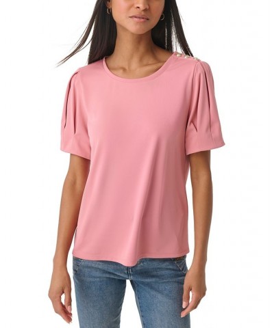 Women's Puff-Sleeve Shoulder-Button Top Shell $24.81 Tops