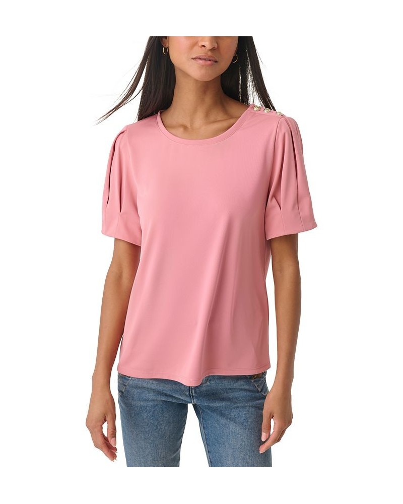 Women's Puff-Sleeve Shoulder-Button Top Shell $24.81 Tops