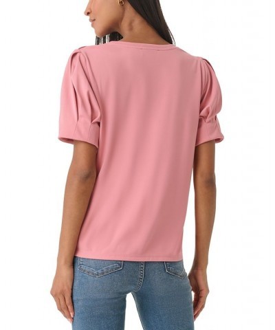 Women's Puff-Sleeve Shoulder-Button Top Shell $24.81 Tops